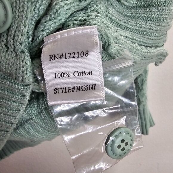 Ye Mak Mint Green Classic Casual Button Front Crew Neck Knit Crop Sweater Small - Picture 7 of 9